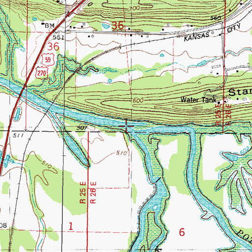 Topographic Map of Black Fork, OK