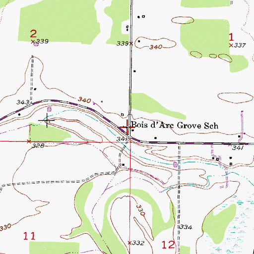 Topographic Map of Bois d' Arc Grove School, OK