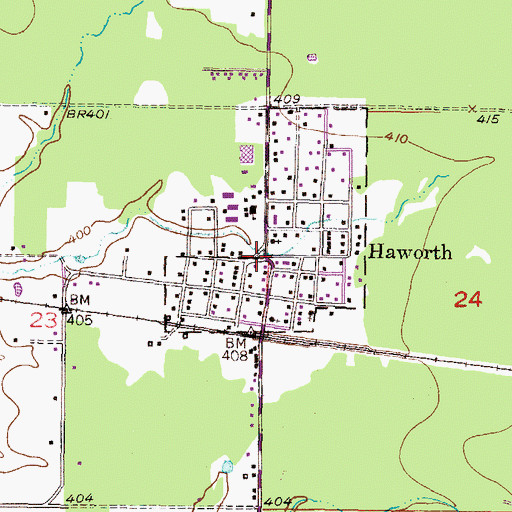 Topographic Map of Haworth, OK