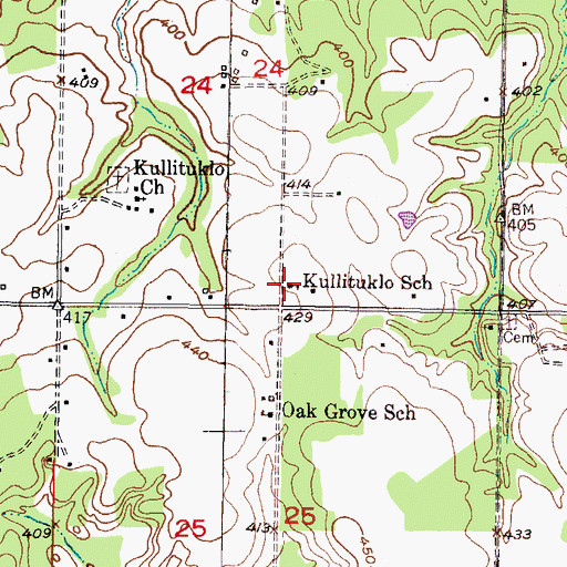 Topographic Map of Kulli Tuklo School, OK