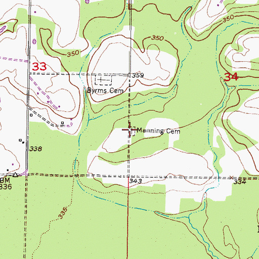 Topographic Map of Manning Cemetery, OK