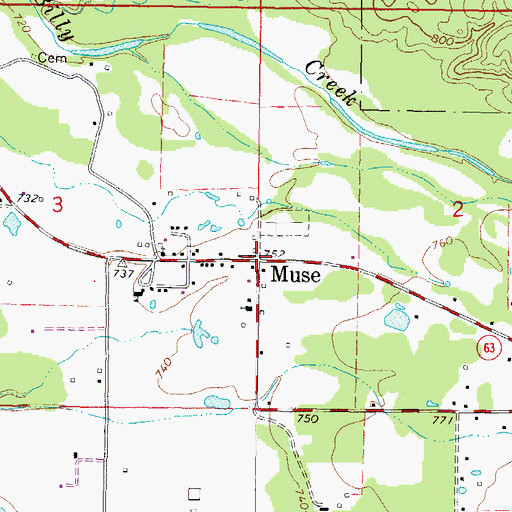 Topographic Map of Muse, OK