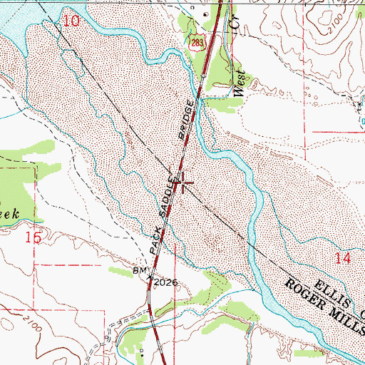 Topographic Map of Pack Saddle Bridge, OK
