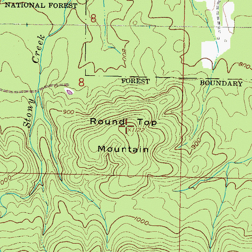 Topographic Map of Round Top Mountain, OK