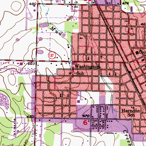 Topographic Map of Washington School, OK