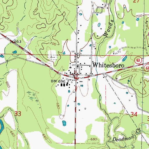 Topographic Map of Whitesboro, OK