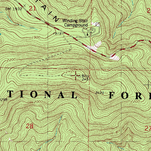 Topographic Map of Winding Stair Mountain, OK