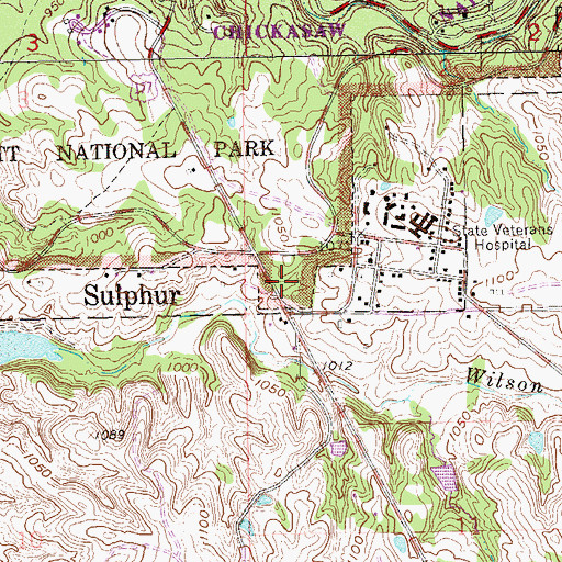 Topographic Map of Sulphur Asphalt Spring, OK