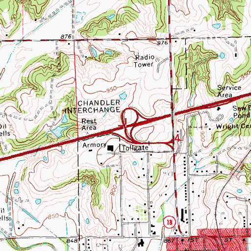 Topographic Map of Chandler Interchange, OK