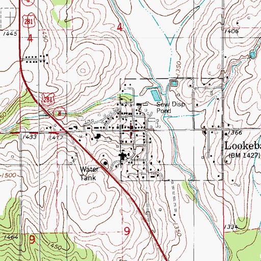 Topographic Map of Lookeba, OK