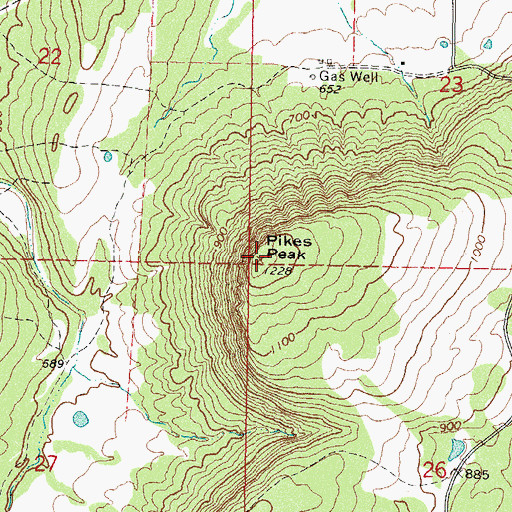 Topographic Map of Pikes Peak, OK