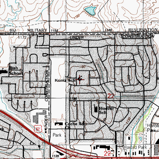 Topographic Map of Kuntz School, OK