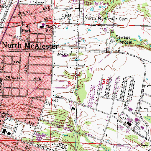 Topographic Map of KTMC-AM (McAlester), OK
