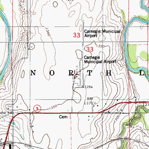 Topographic Map of Carnegie Municipal Airport, OK