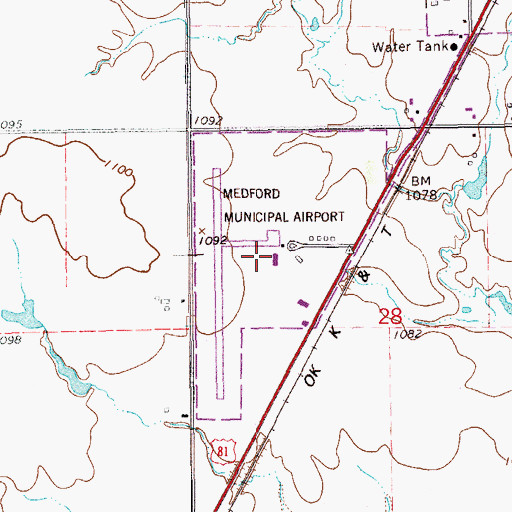 Topographic Map of Medford Municipal Airport, OK
