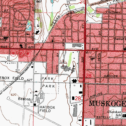 Topographic Map of Muskogee Regional Medical Center Heliport, OK