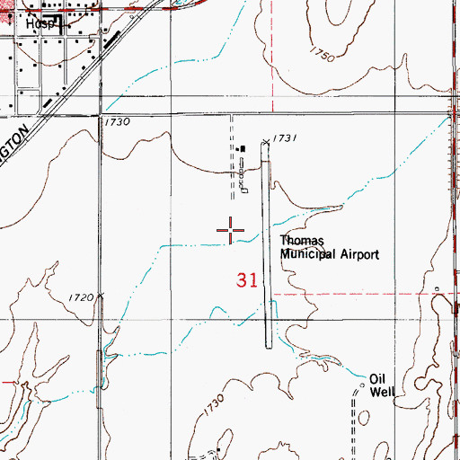 Topographic Map of Thomas Municipal Airport, OK