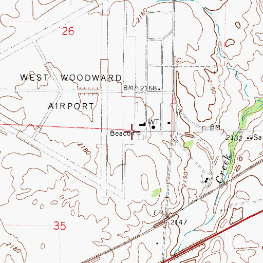 Topographic Map of West Woodward Airport, OK