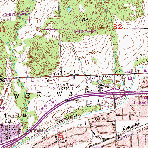 Topographic Map of KTOW-AM (Sand Springs), OK