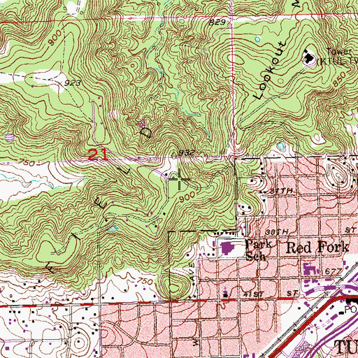 Topographic Map of KCMA-FM (Broken Arrow), OK