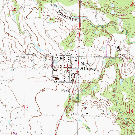 Topographic Map of Alluwe, OK