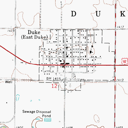 Topographic Map of Duke, OK
