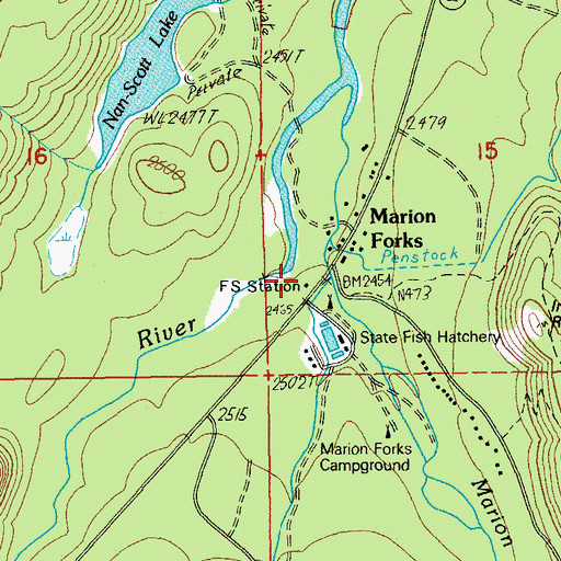 Topographic Map of Marion Forks Forest Service Station, OR