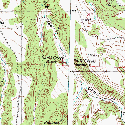 Topographic Map of Skull Creek Reservoir, OR