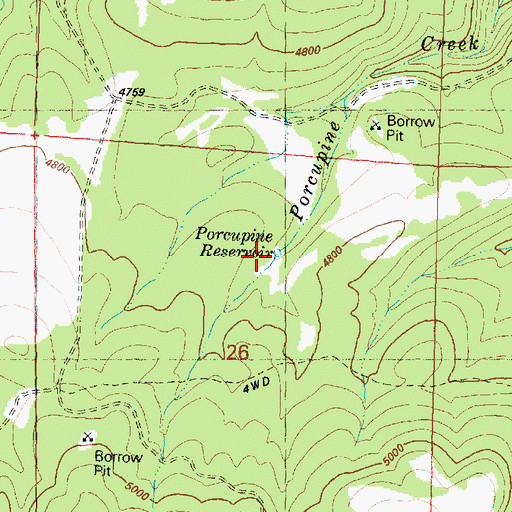 Topographic Map of Porcupine Reservoir, OR