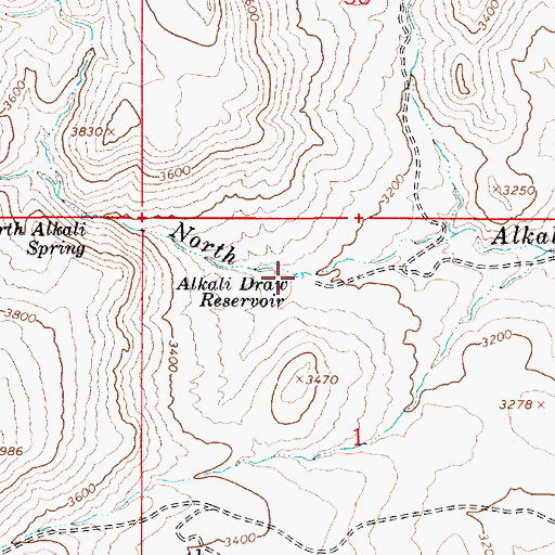 Topographic Map of Alkali Draw Reservoir, OR
