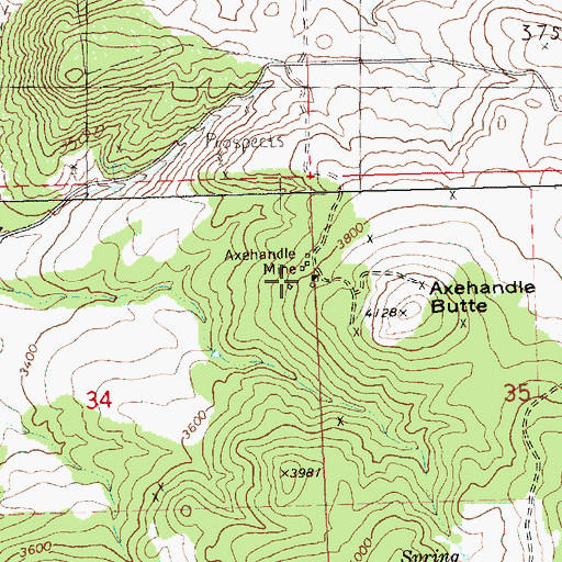 Topographic Map of Axehandle Mine, OR