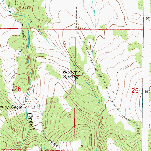 Topographic Map of Badger Spring, OR