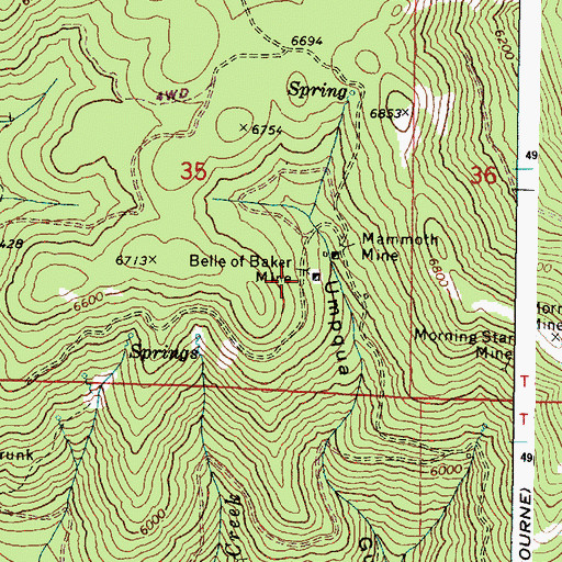 Topographic Map of Belle of Baker Mine, OR