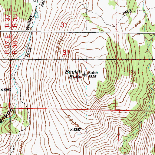 Topographic Map of Beulah Butte, OR
