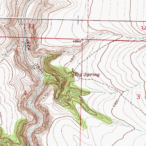 Topographic Map of Big Spring, OR