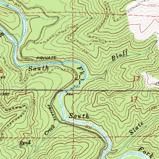 Topographic Map of Bluff Creek, OR