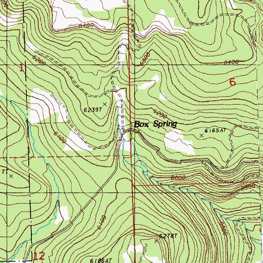 Topographic Map of Box Spring, OR