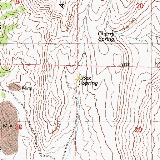 Topographic Map of Box Spring, OR