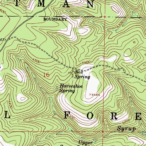 Topographic Map of Box Spring, OR