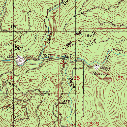 Topographic Map of Buck Creek, OR