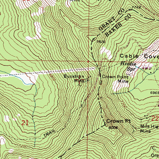 Topographic Map of Buckhorn Mine, OR