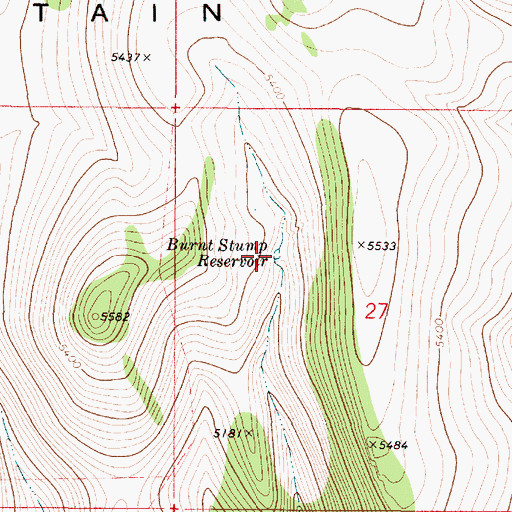 Topographic Map of Burnt Stump Reservoir, OR