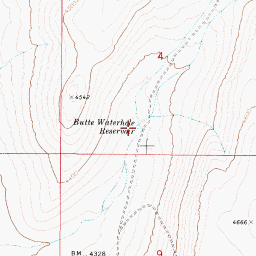 Topographic Map of Butte Waterhole Reservoir, OR