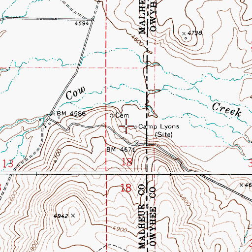 Topographic Map of Camp Lyons (historical), OR