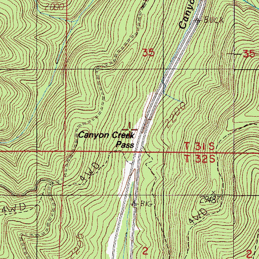 Topographic Map of Canyon Creek Pass, OR