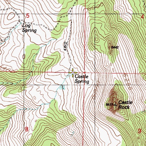 Topographic Map of Castle Spring, OR