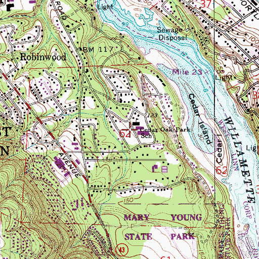 Topographic Map of Cedaroak Park Primary School, OR