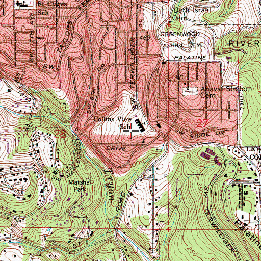 Topographic Map of Riverdale High School, OR