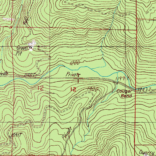 Topographic Map of Cougar Bend, OR
