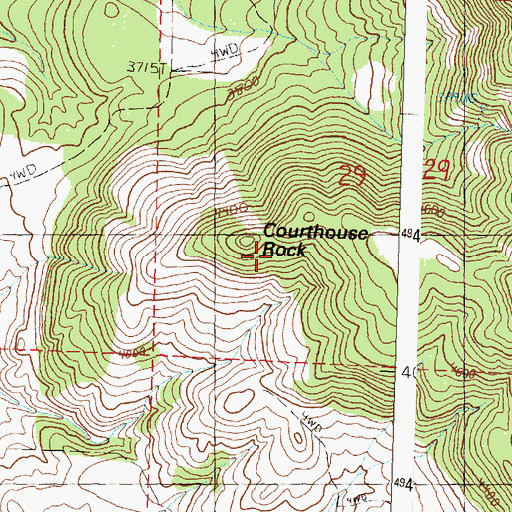Topographic Map of Courthouse Rock, OR